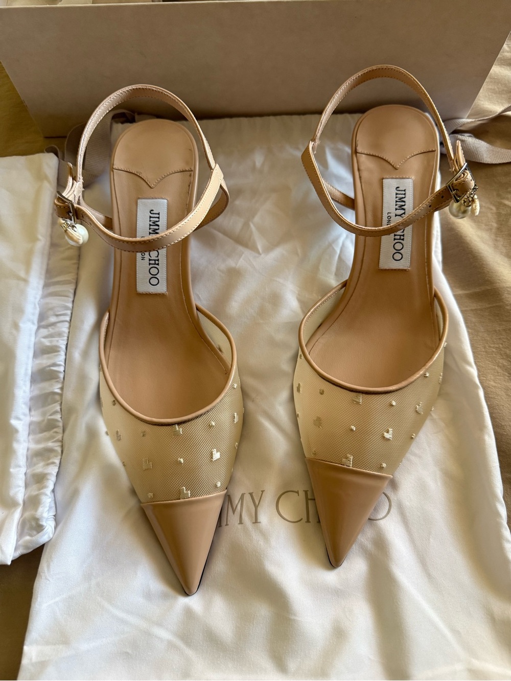 Jimmy Choo NWT Calfskin Mesh Embroidered Aren 45 Slingback size EU 39 - Picture 6 of 12